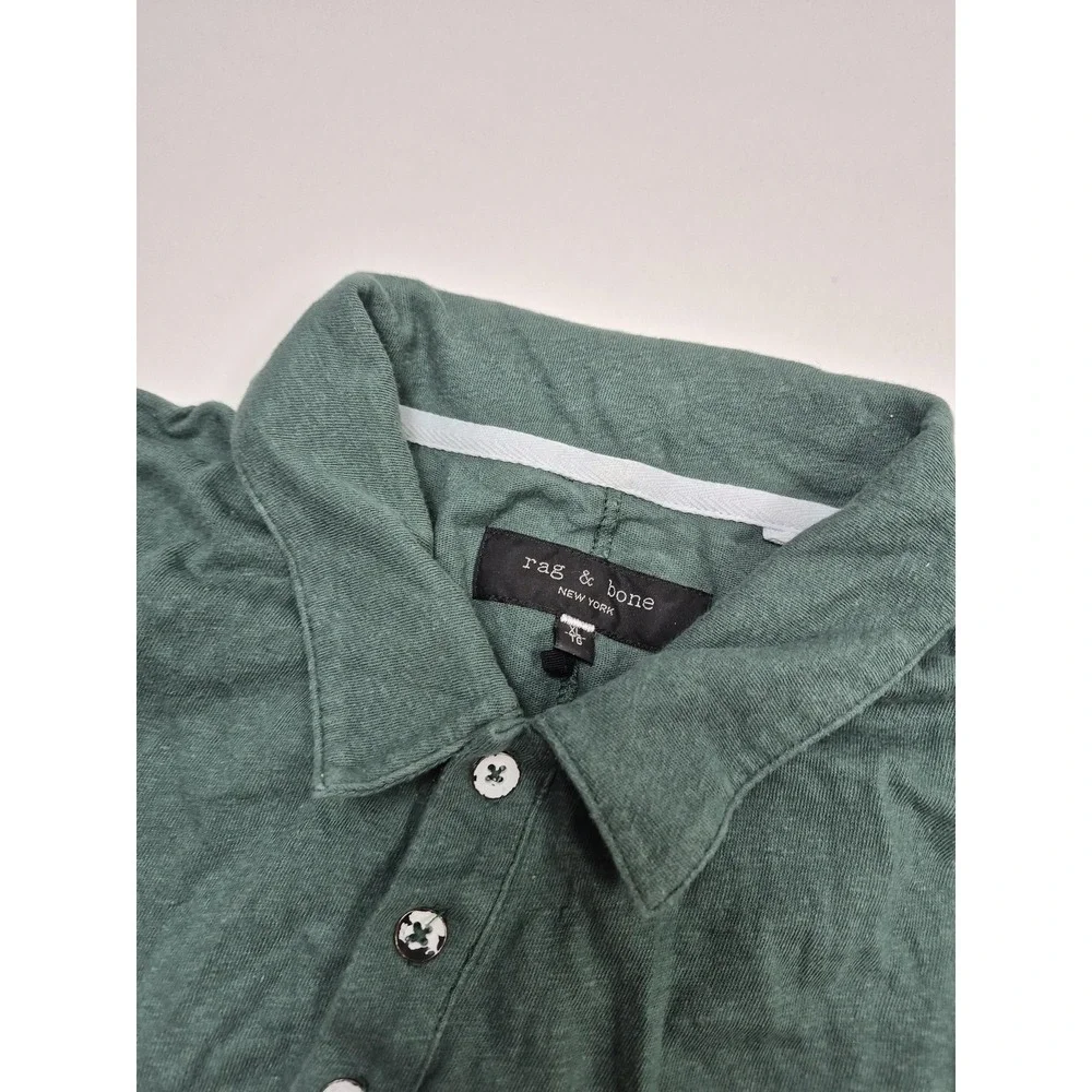Rag & Bone Polo Shirt Mens XL Green Linen Cotton Jersey Casual Lightweight